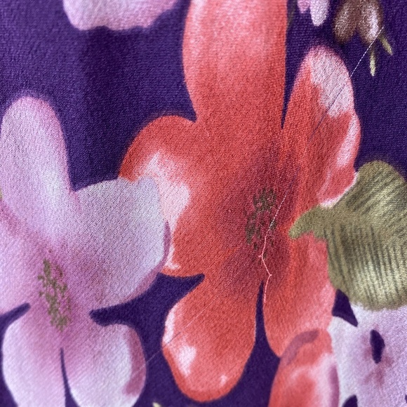 Adrianna Papell Sz 16 XL Midi Dress Floral 100% SILK Maroon Party Holiday - Picture 4 of 5